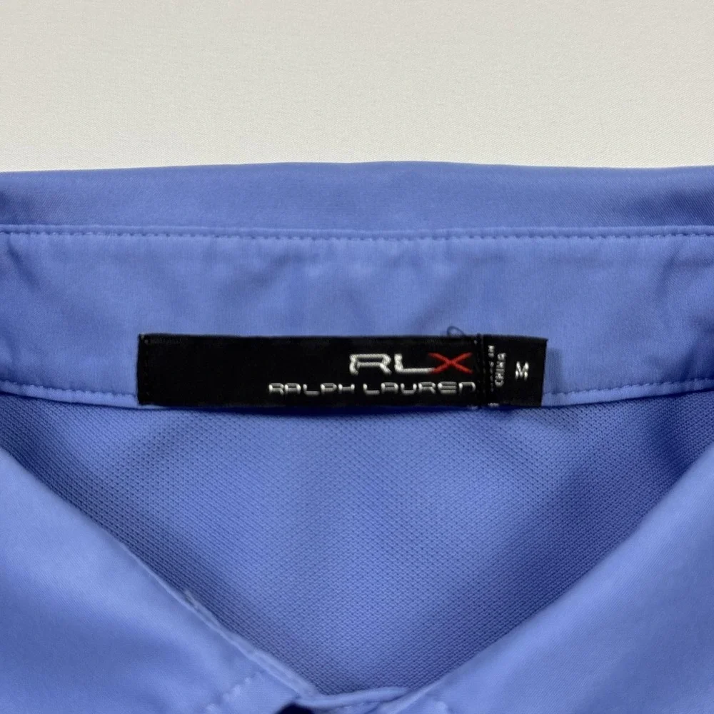 RLX Ralph Lauren Polo Shirt Mens Medium Blue Golf 2012 PGA Quail Hollow Pocket